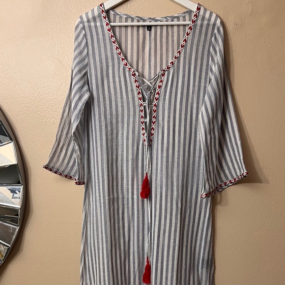 Gianni Bini Tunic Dress Women's Size Small Striped Boho Up Tassel India - Picture 1 of 8